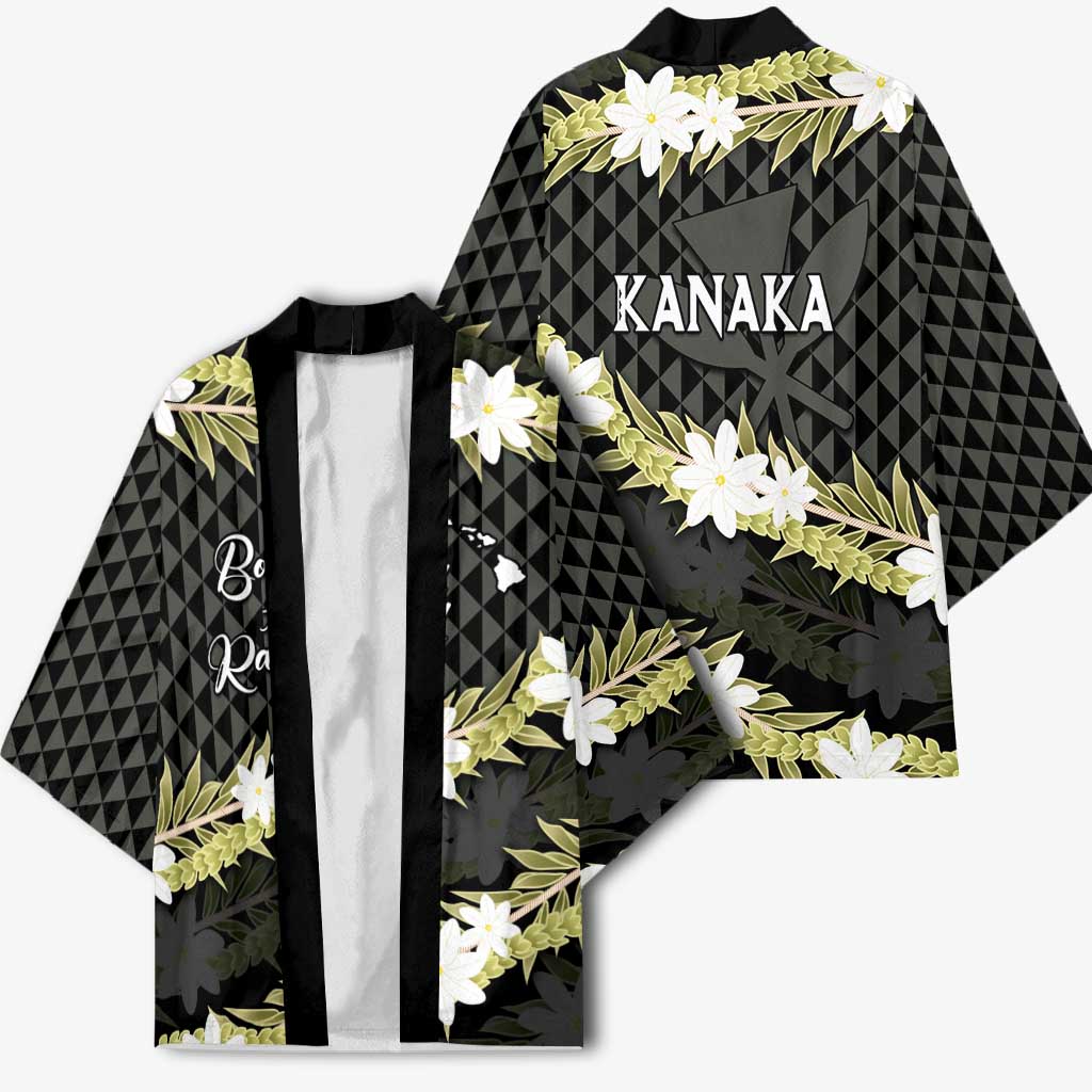 Born And Raised Aloha Hawaii Kimono Kanaka Kakau Hawaiian Tiare Pakalana Lei - Polynesian Pride