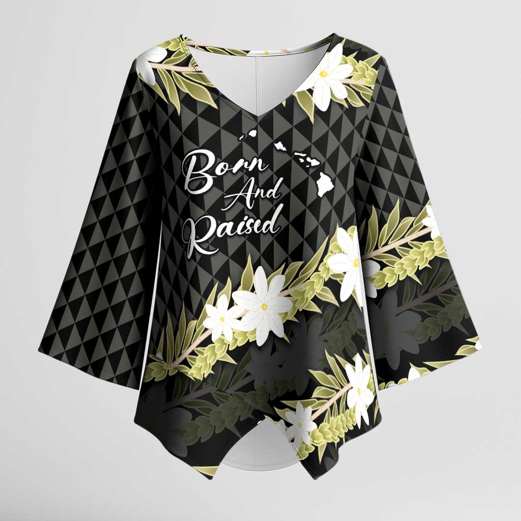 Born And Raised Aloha Hawaii Kimono Sleeve Blouse Kanaka Kakau Hawaiian Tiare Pakalana Lei - Polynesian Pride