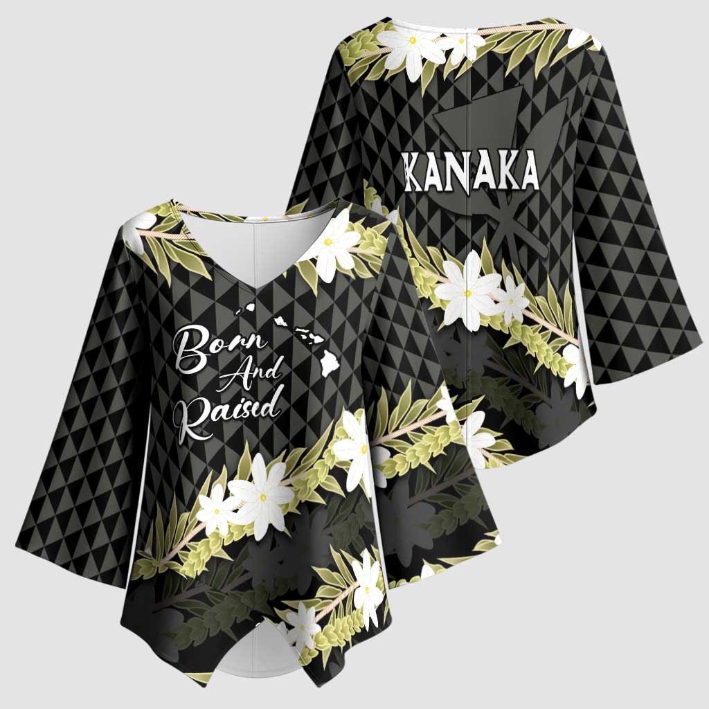 Born And Raised Aloha Hawaii Kimono Sleeve Blouse Kanaka Kakau Hawaiian Tiare Pakalana Lei - Polynesian Pride