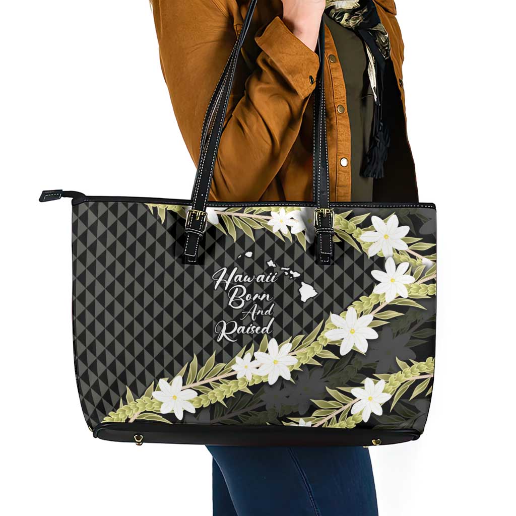 Born And Raised Aloha Hawaii Leather Tote Bag Kanaka Kakau Hawaiian Tiare Pakalana Lei - Polynesian Pride