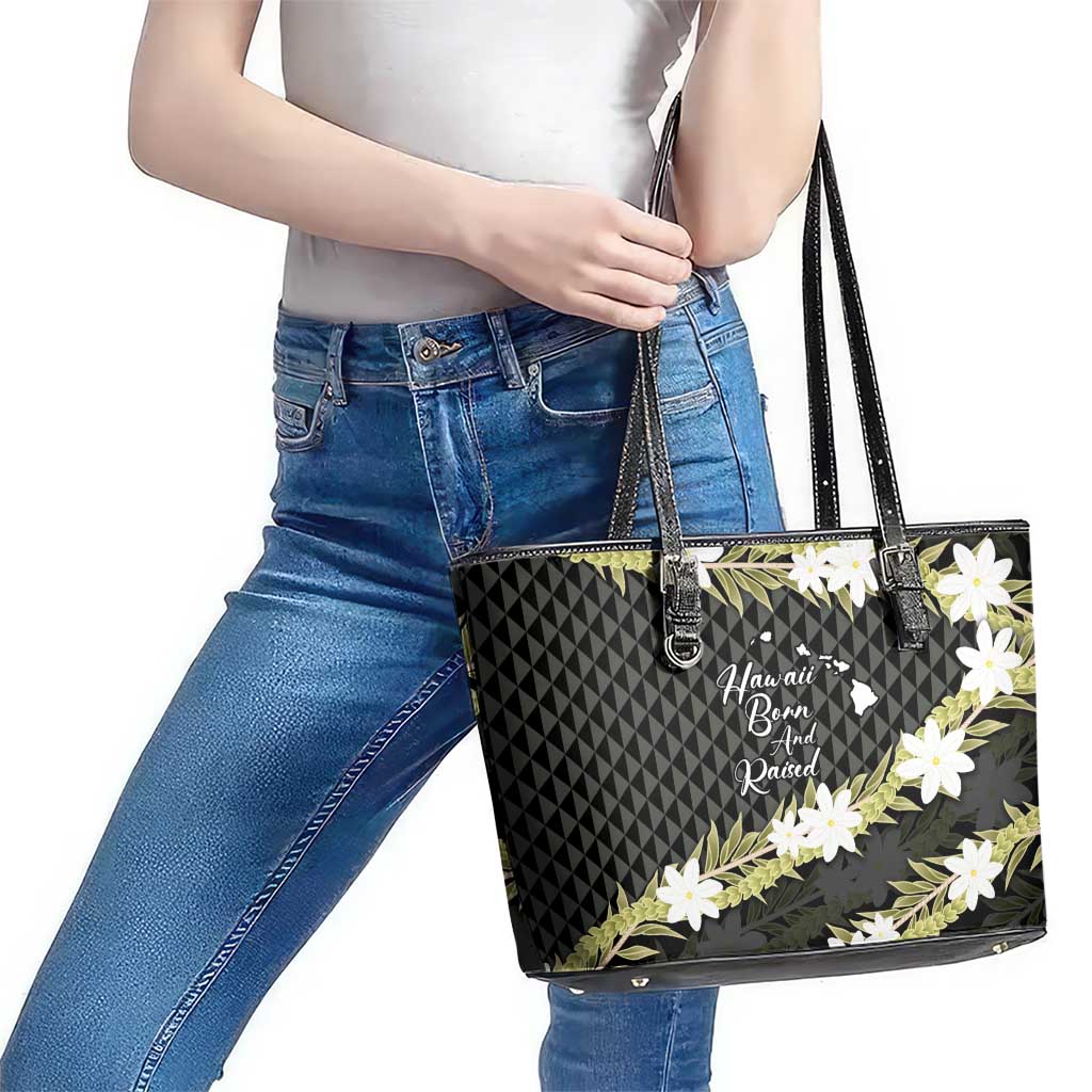 Born And Raised Aloha Hawaii Leather Tote Bag Kanaka Kakau Hawaiian Tiare Pakalana Lei - Polynesian Pride