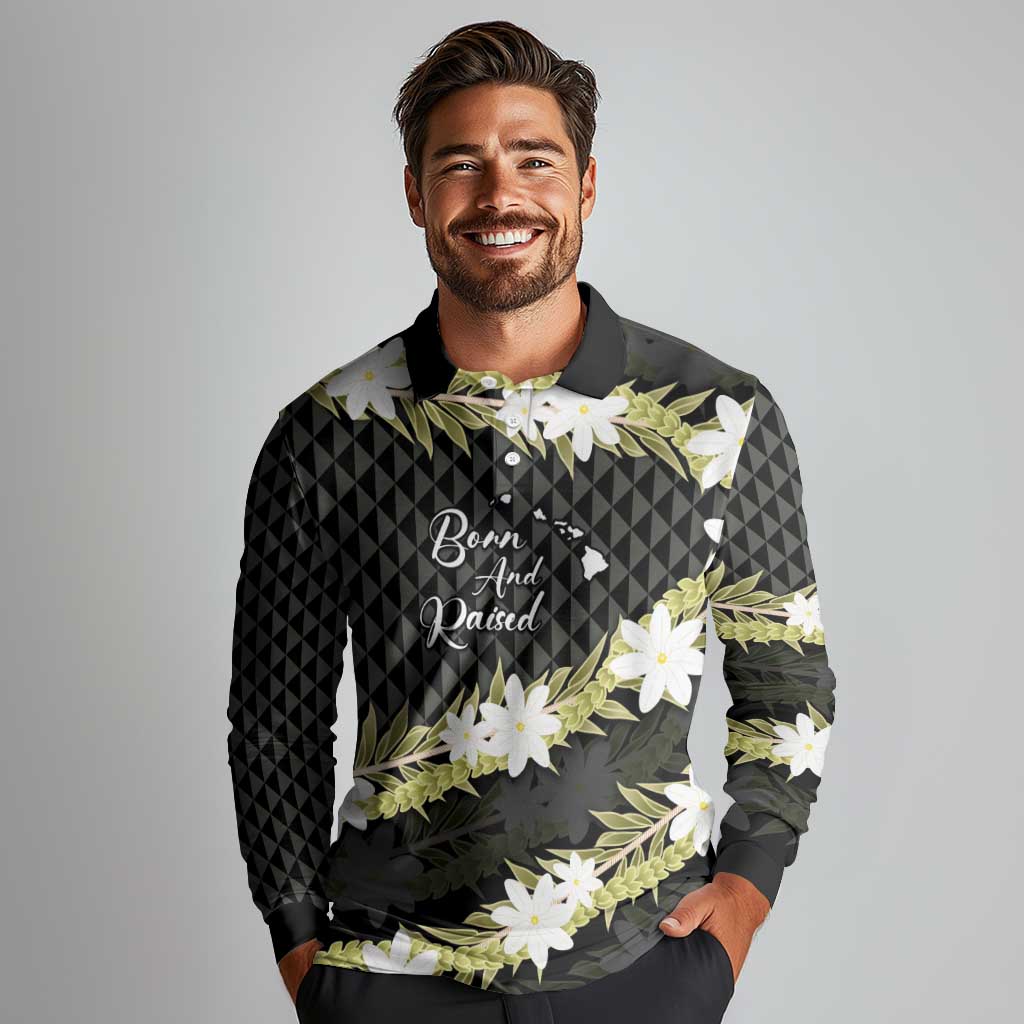 Born And Raised Aloha Hawaii Long Sleeve Polo Shirt Kanaka Kakau Hawaiian Tiare Pakalana Lei - Polynesian Pride