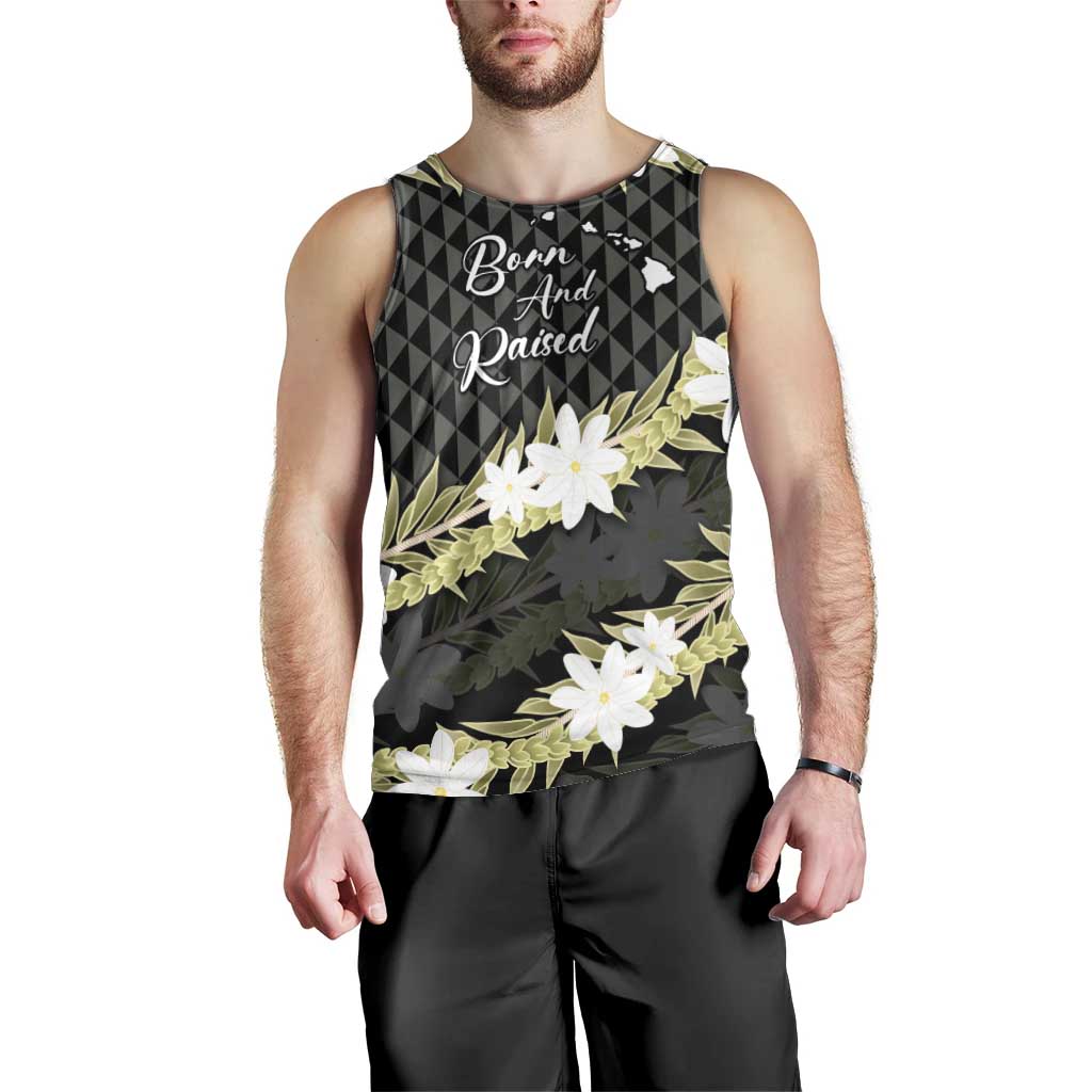 Born And Raised Aloha Hawaii Men Tank Top Kanaka Kakau Hawaiian Tiare Pakalana Lei - Polynesian Pride