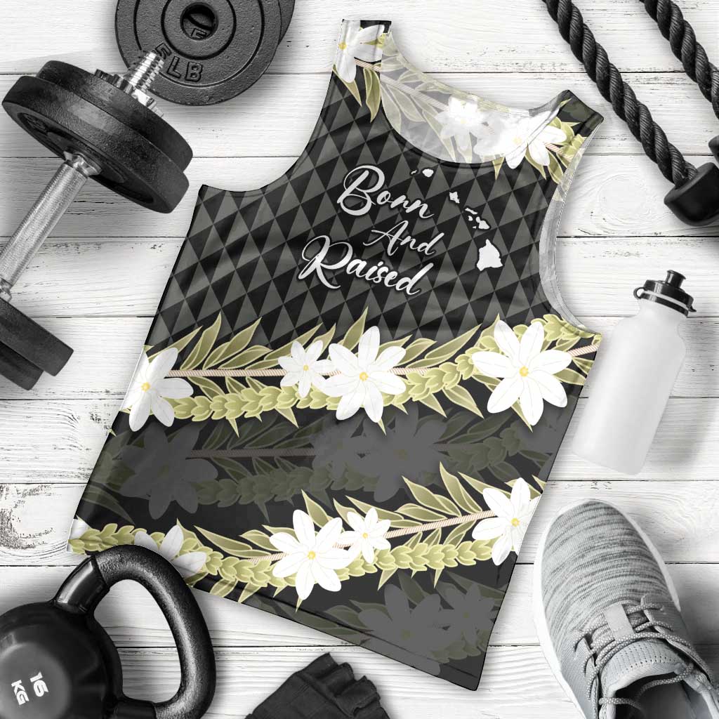 Born And Raised Aloha Hawaii Men Tank Top Kanaka Kakau Hawaiian Tiare Pakalana Lei - Polynesian Pride