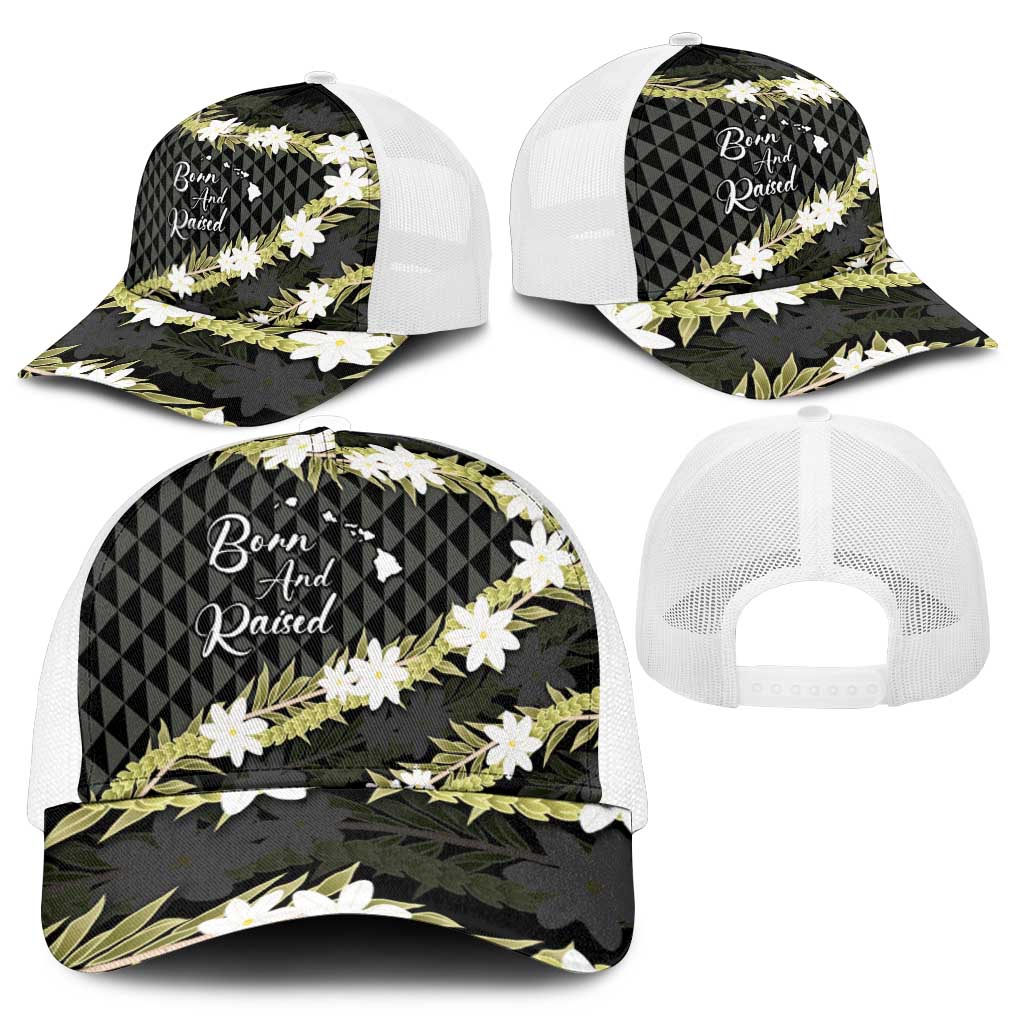 Born And Raised Aloha Hawaii Mesh Trucker Cap Kanaka Kakau Hawaiian Tiare Pakalana Lei - Polynesian Pride