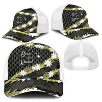 Born And Raised Aloha Hawaii Mesh Trucker Cap Kanaka Kakau Hawaiian Tiare Pakalana Lei - Polynesian Pride