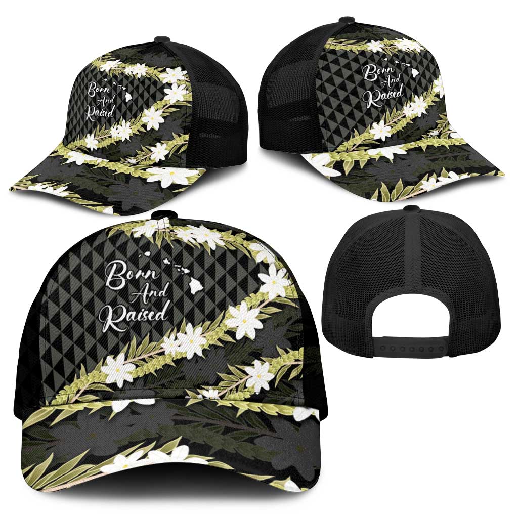 Born And Raised Aloha Hawaii Mesh Trucker Cap Kanaka Kakau Hawaiian Tiare Pakalana Lei - Polynesian Pride