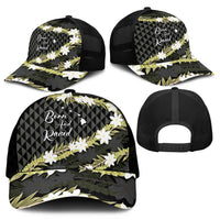 Born And Raised Aloha Hawaii Mesh Trucker Cap Kanaka Kakau Hawaiian Tiare Pakalana Lei - Polynesian Pride