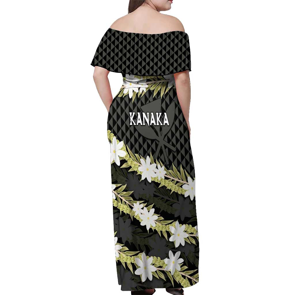 Born And Raised Aloha Hawaii Off Shoulder Maxi Dress Kanaka Kakau Hawaiian Tiare Pakalana Lei - Polynesian Pride