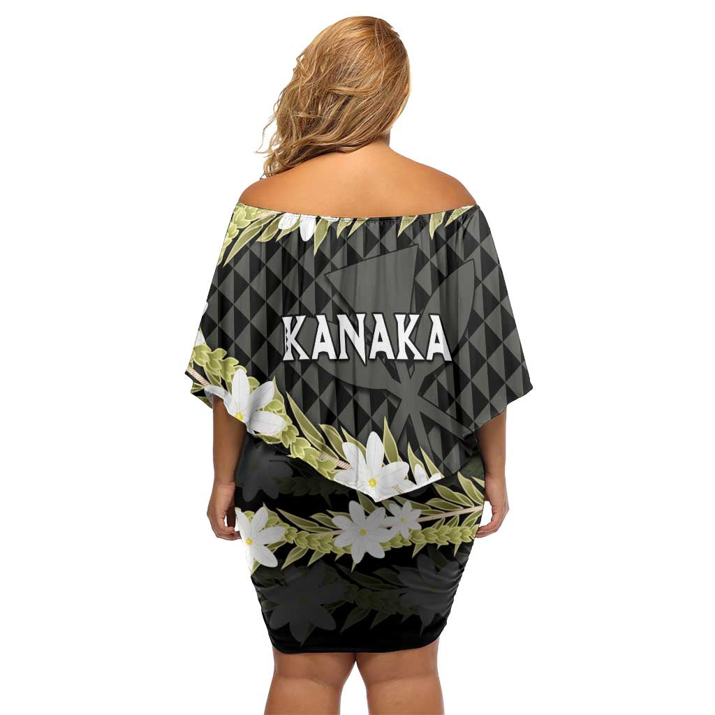 Born And Raised Aloha Hawaii Off Shoulder Short Dress Kanaka Kakau Hawaiian Tiare Pakalana Lei - Polynesian Pride