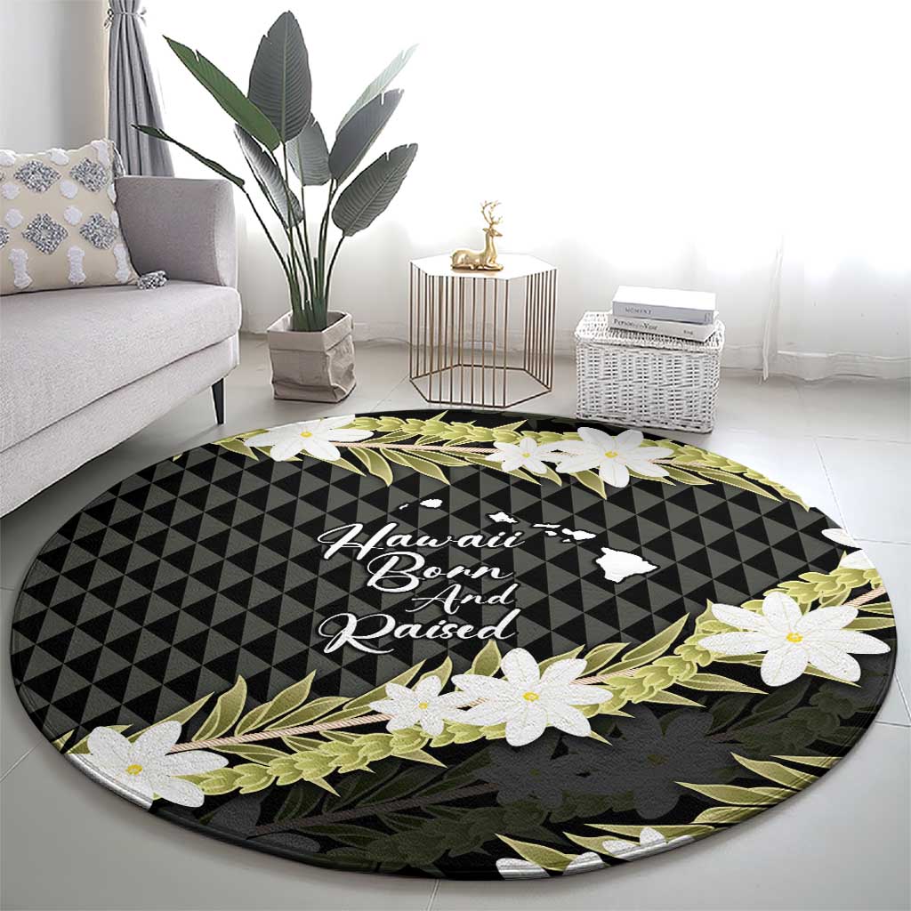 Born And Raised Aloha Hawaii Round Carpet Kanaka Kakau Hawaiian Tiare Pakalana Lei - Polynesian Pride