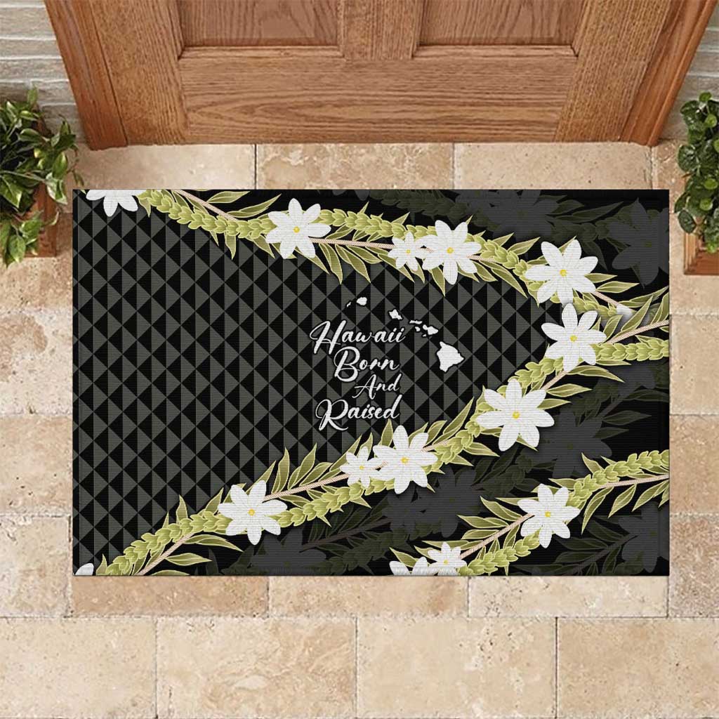 Born And Raised Aloha Hawaii Rubber Doormat Kanaka Kakau Hawaiian Tiare Pakalana Lei - Polynesian Pride