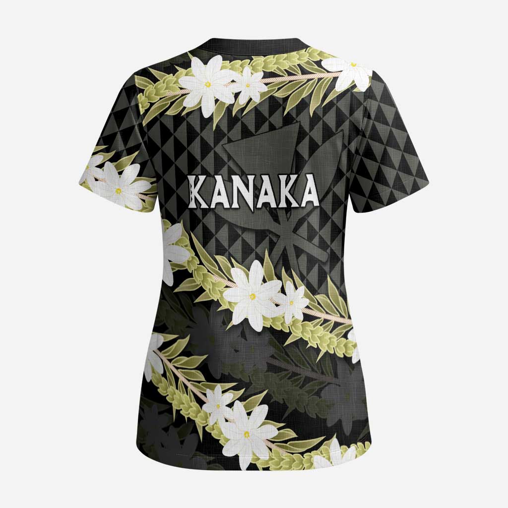 Born And Raised Aloha Hawaii Scrub Top Kanaka Kakau Hawaiian Tiare Pakalana Lei - Polynesian Pride