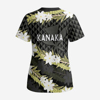 Born And Raised Aloha Hawaii Scrub Top Kanaka Kakau Hawaiian Tiare Pakalana Lei - Polynesian Pride