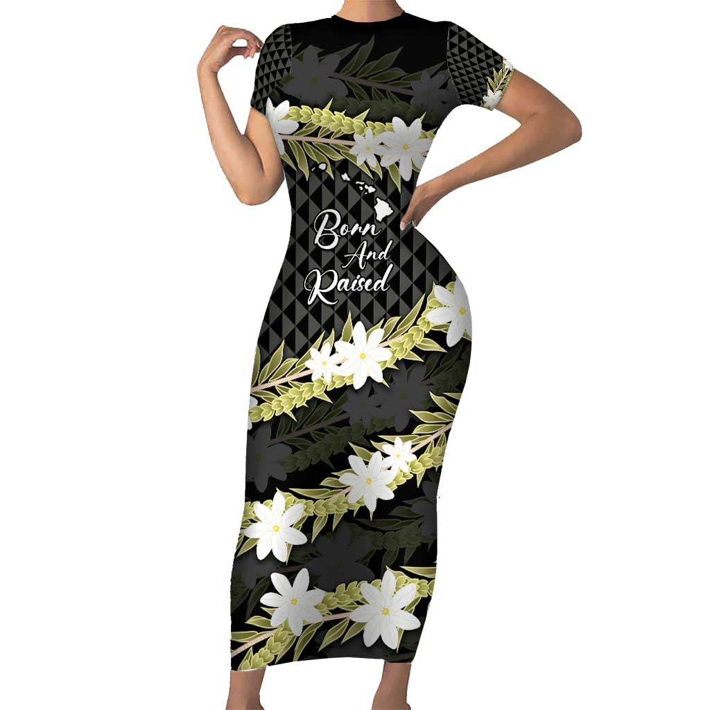 Born And Raised Aloha Hawaii Short Sleeve Bodycon Dress Kanaka Kakau Hawaiian Tiare Pakalana Lei - Polynesian Pride