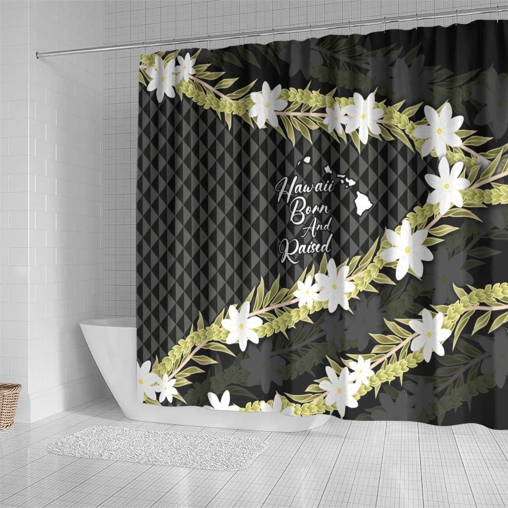 Born And Raised Aloha Hawaii Shower Curtain Kanaka Kakau Hawaiian Tiare Pakalana Lei - Polynesian Pride