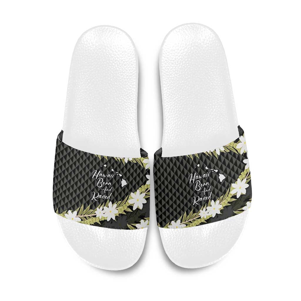 Born And Raised Aloha Hawaii Slide Sandals Kanaka Kakau Hawaiian Tiare Pakalana Lei - Polynesian Pride