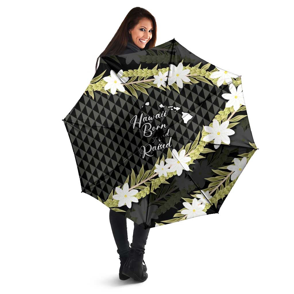 Born And Raised Aloha Hawaii Umbrella Kanaka Kakau Hawaiian Tiare Pakalana Lei - Polynesian Pride