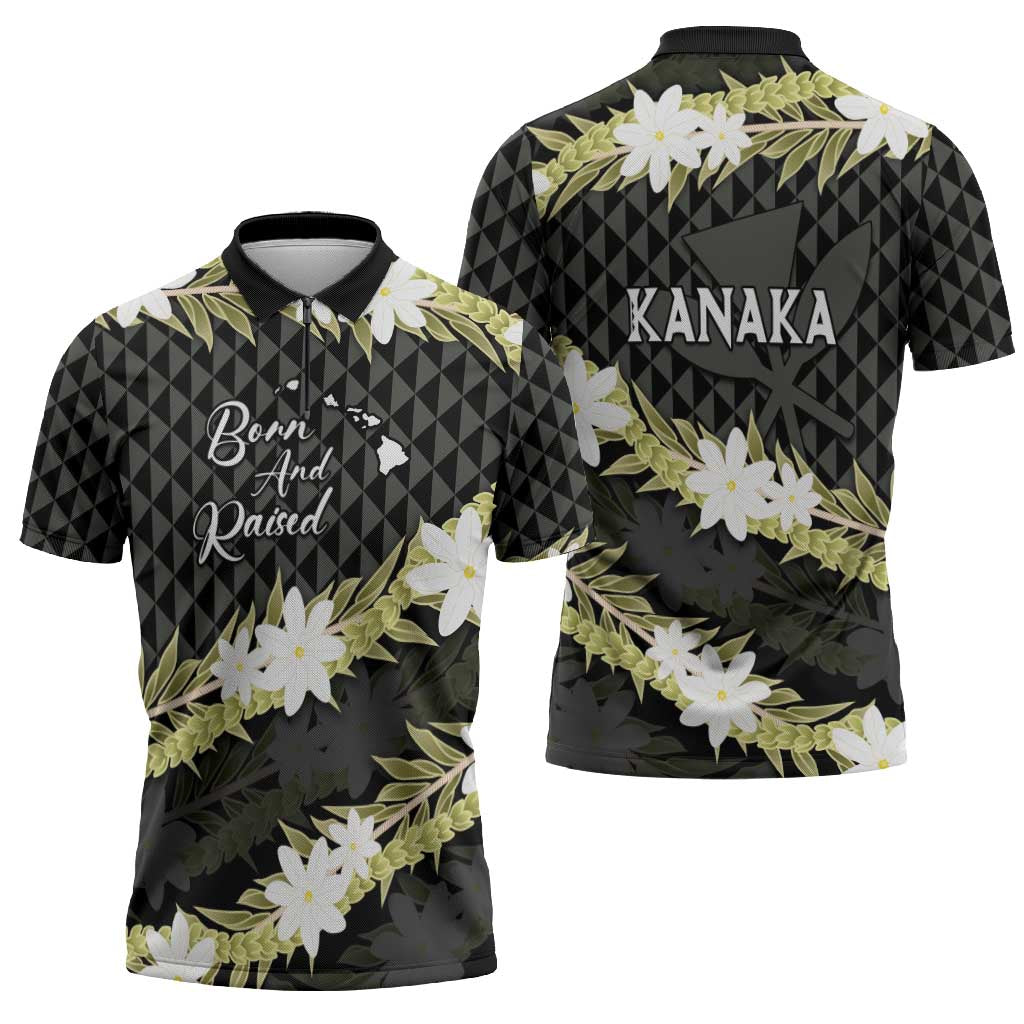 Born And Raised Aloha Hawaii Zipper Polo Shirt Kanaka Kakau Hawaiian Tiare Pakalana Lei - Polynesian Pride