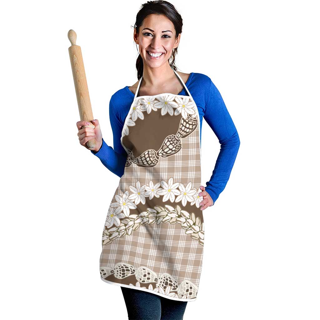Brown Hawaii Tiare and Shell Lei Apron Hawaiian Palaka Luxury Vibes - Polynesian Pride