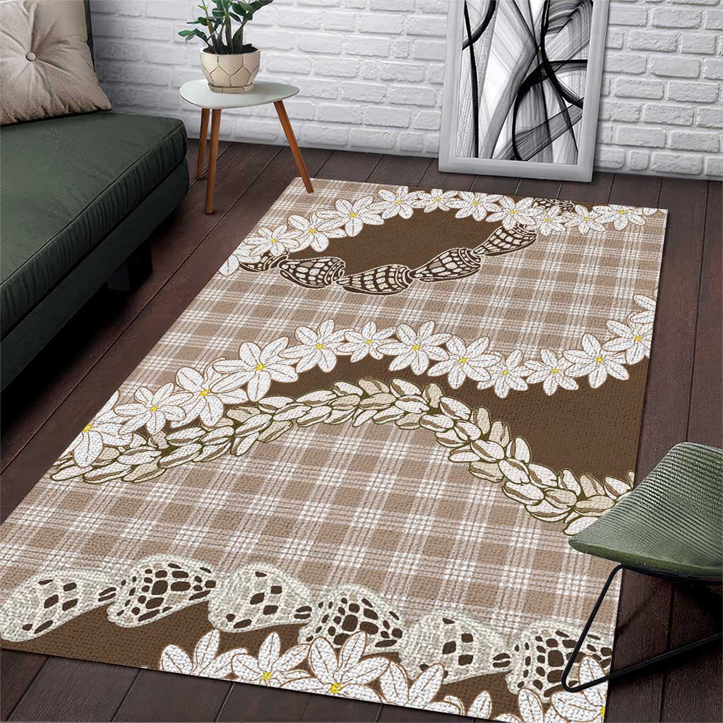 Brown Hawaii Tiare and Shell Lei Area Rug Hawaiian Palaka Luxury Vibes - Polynesian Pride