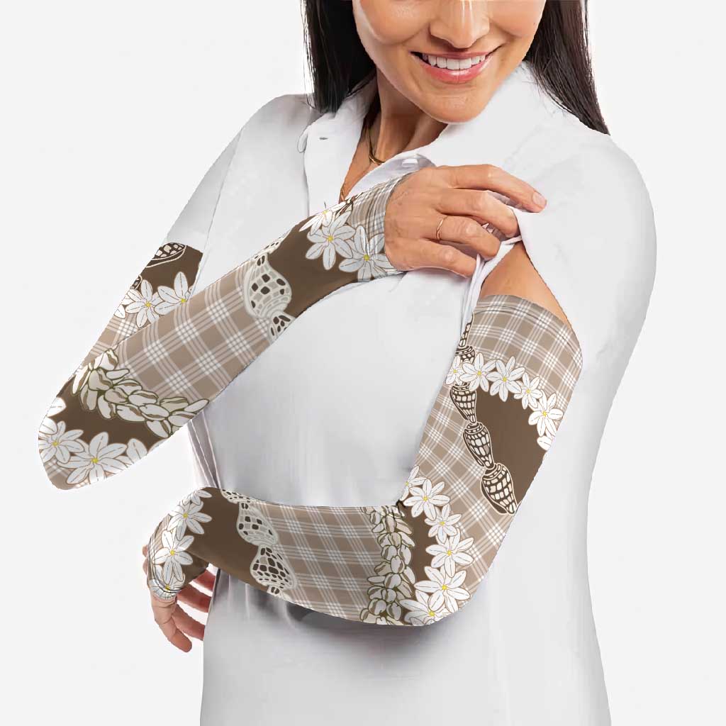 Brown Hawaii Tiare and Shell Lei Arm Sleeves Hawaiian Palaka Luxury Vibes - Polynesian Pride