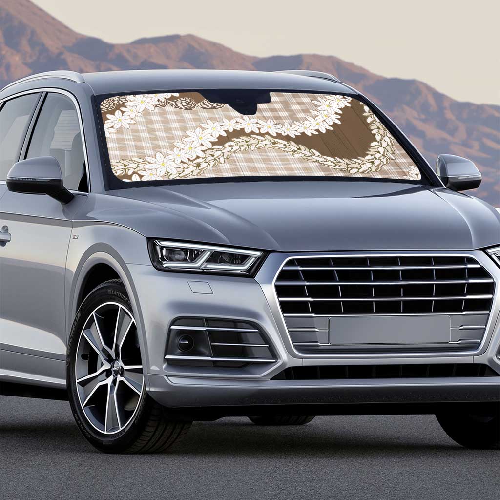 Brown Hawaii Tiare and Shell Lei Auto Sun Shade Hawaiian Palaka Luxury Vibes - Polynesian Pride