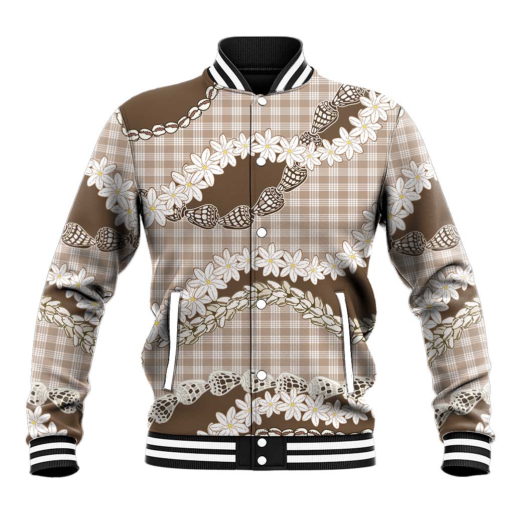 Brown Hawaii Tiare and Shell Lei Baseball Jacket Hawaiian Palaka Luxury Vibes LT14 Unisex Brown - Polynesian Pride
