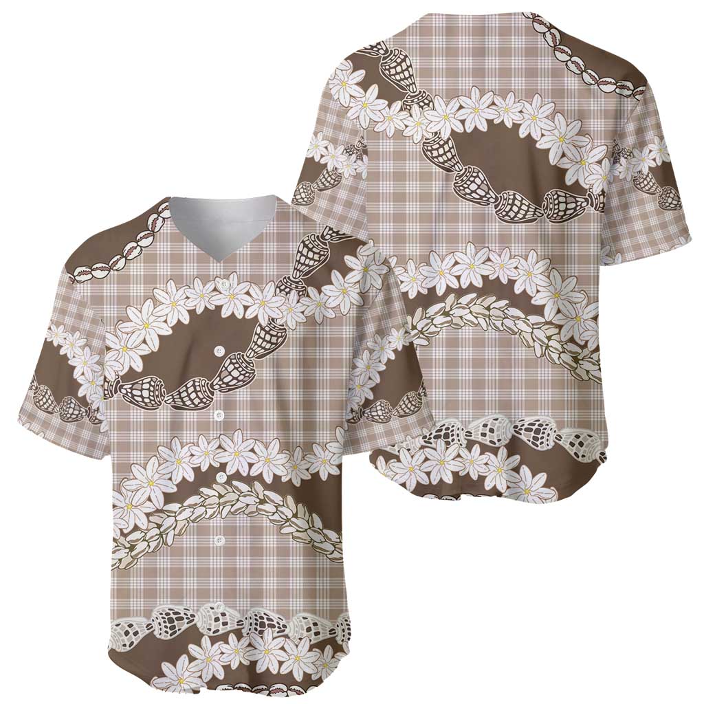 Brown Hawaii Tiare and Shell Lei Baseball Jersey Hawaiian Palaka Luxury Vibes - Polynesian Pride