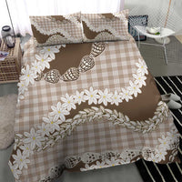 Brown Hawaii Tiare and Shell Lei Bedding Set Hawaiian Palaka Luxury Vibes - Polynesian Pride