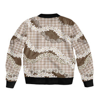 Brown Hawaii Tiare and Shell Lei Bomber Jacket Hawaiian Palaka Luxury Vibes - Polynesian Pride