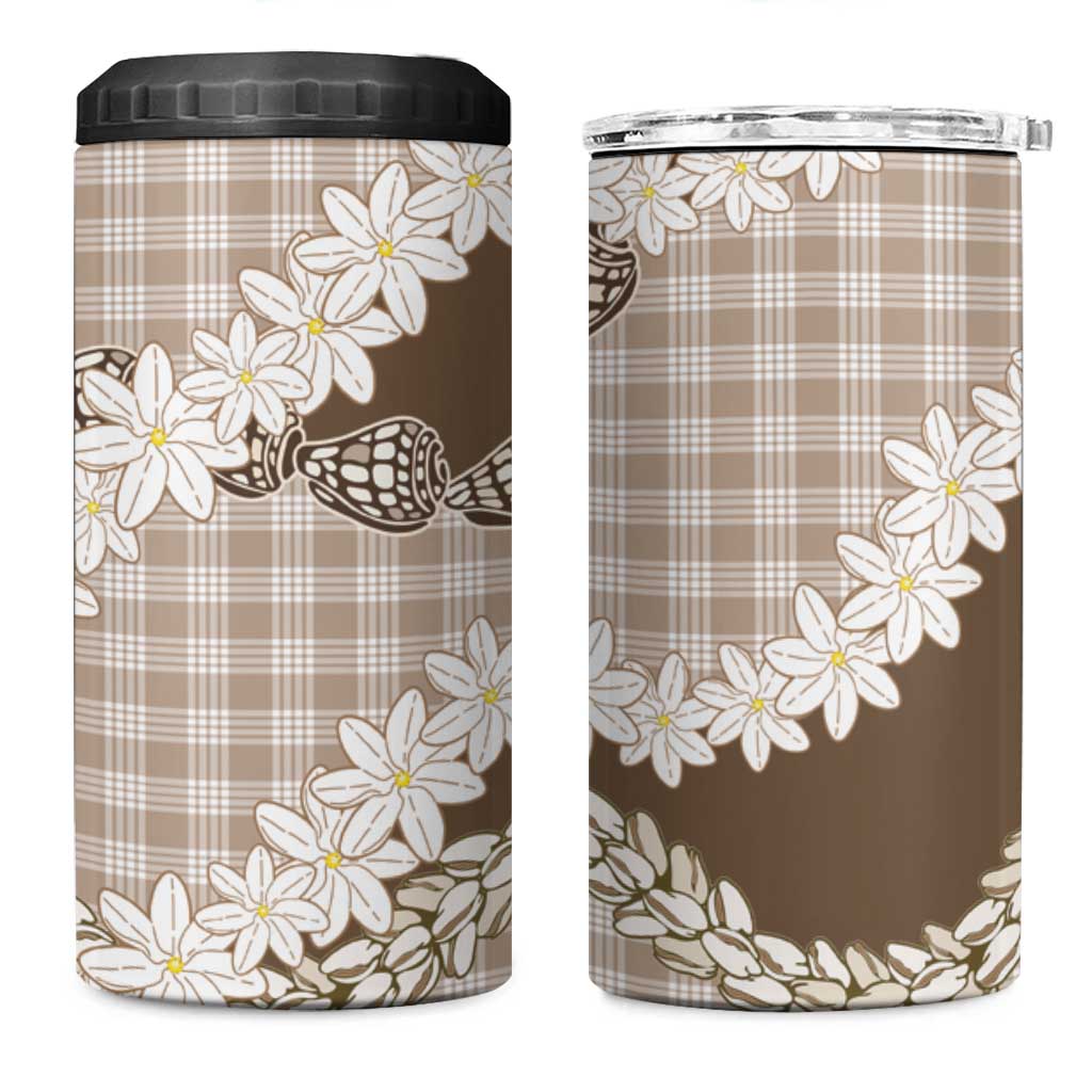 Brown Hawaii Tiare and Shell Lei 4 in 1 Can Cooler Tumbler Hawaiian Palaka Luxury Vibes - Polynesian Pride