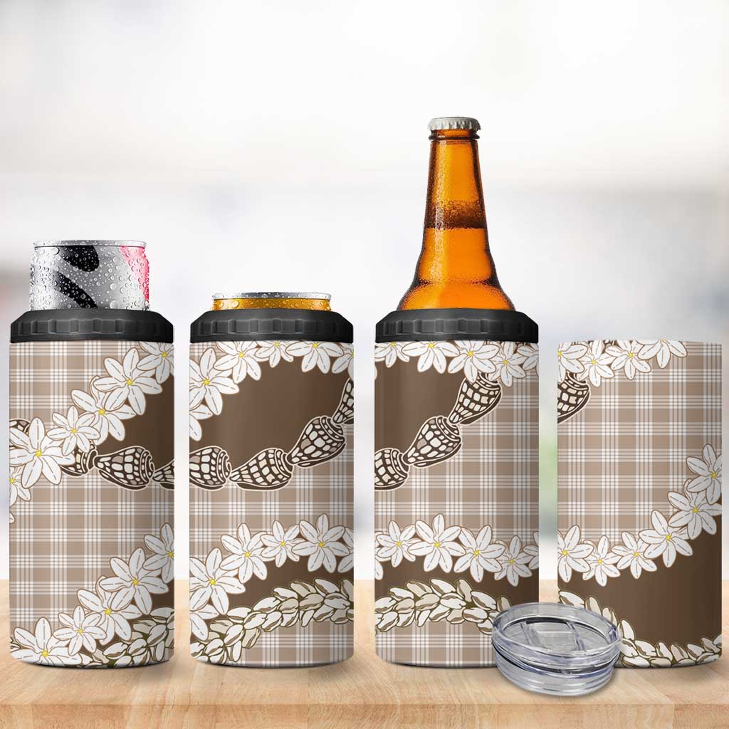 Brown Hawaii Tiare and Shell Lei 4 in 1 Can Cooler Tumbler Hawaiian Palaka Luxury Vibes - Polynesian Pride