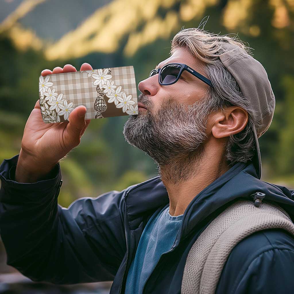 Brown Hawaii Tiare and Shell Lei 4 in 1 Can Cooler Tumbler Hawaiian Palaka Luxury Vibes - Polynesian Pride