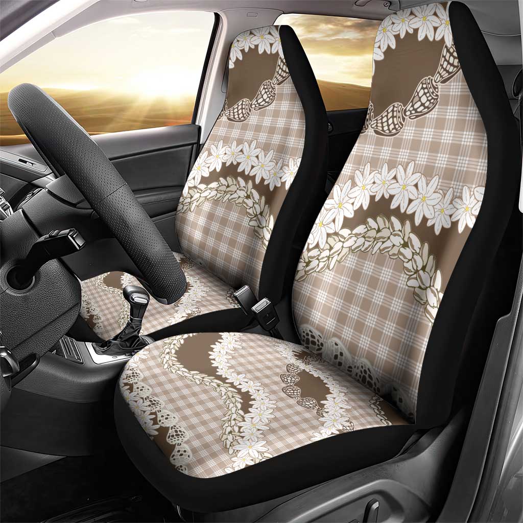 Brown Hawaii Tiare and Shell Lei Car Seat Cover Hawaiian Palaka Luxury Vibes - Polynesian Pride