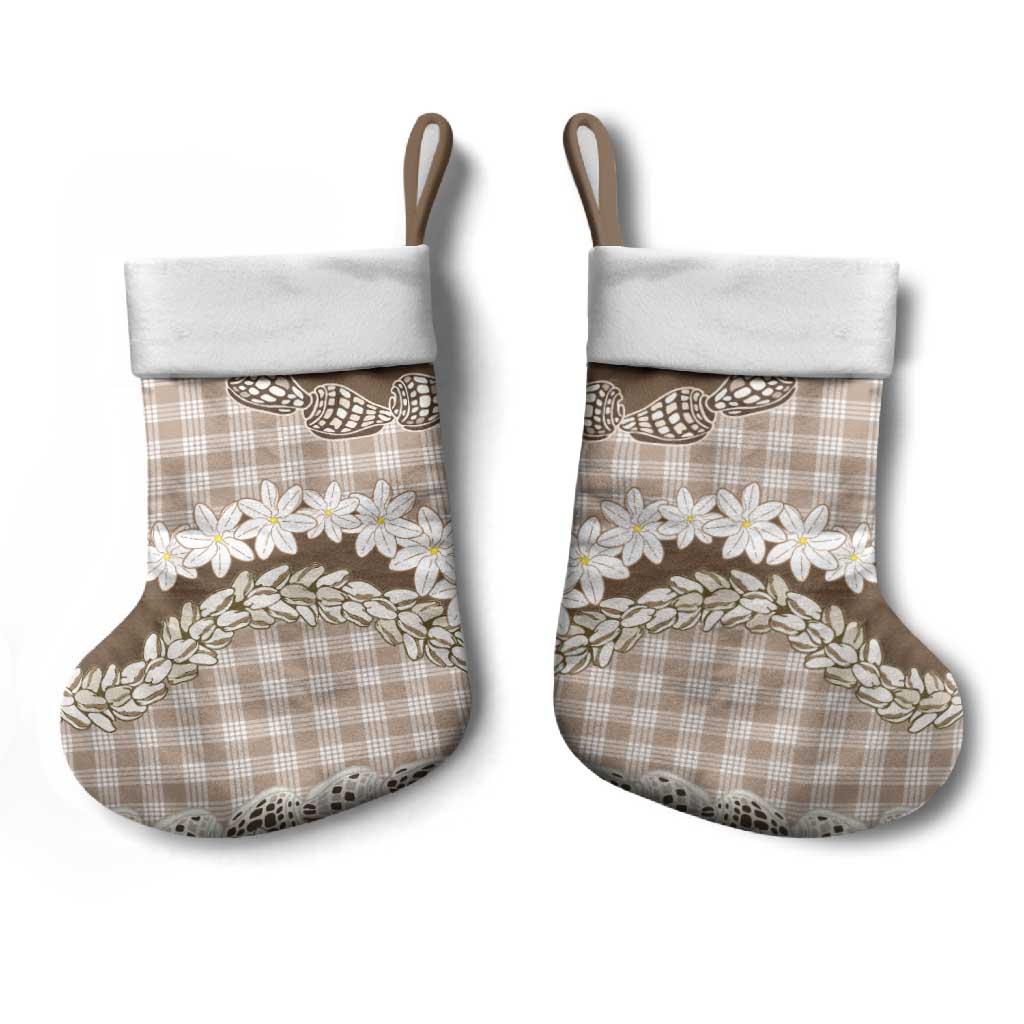 Brown Hawaii Tiare and Shell Lei Christmas Stocking Hawaiian Palaka Luxury Vibes - Polynesian Pride