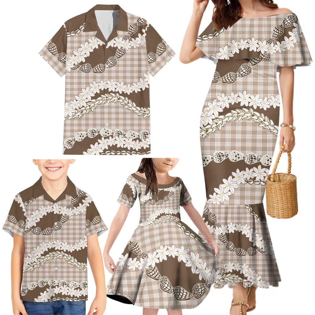 Brown Hawaii Tiare and Shell Lei Family Matching Mermaid Dress and Hawaiian Shirt Hawaiian Palaka Luxury Vibes LT14 - Polynesian Pride