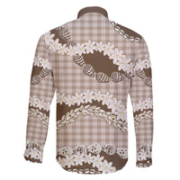 Brown Hawaii Tiare and Shell Lei Family Matching Off The Shoulder Long Sleeve Dress and Hawaiian Shirt Hawaiian Palaka Luxury Vibes - Polynesian Pride