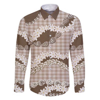 Brown Hawaii Tiare and Shell Lei Family Matching Off Shoulder Maxi Dress and Hawaiian Shirt Hawaiian Palaka Luxury Vibes - Polynesian Pride