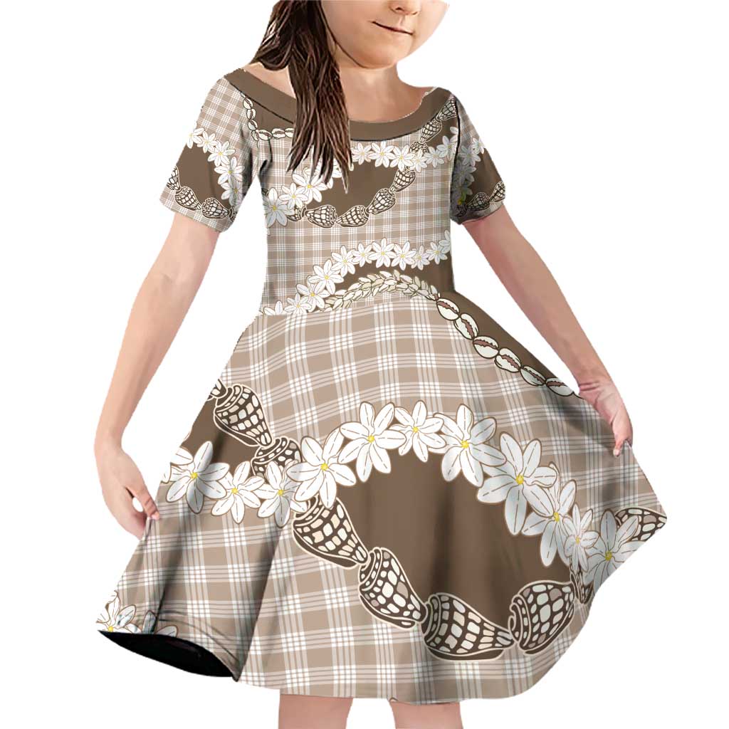 Brown Hawaii Tiare and Shell Lei Family Matching Off Shoulder Short Dress and Hawaiian Shirt Hawaiian Palaka Luxury Vibes - Polynesian Pride