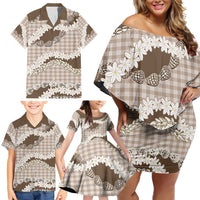 Brown Hawaii Tiare and Shell Lei Family Matching Off Shoulder Short Dress and Hawaiian Shirt Hawaiian Palaka Luxury Vibes - Polynesian Pride