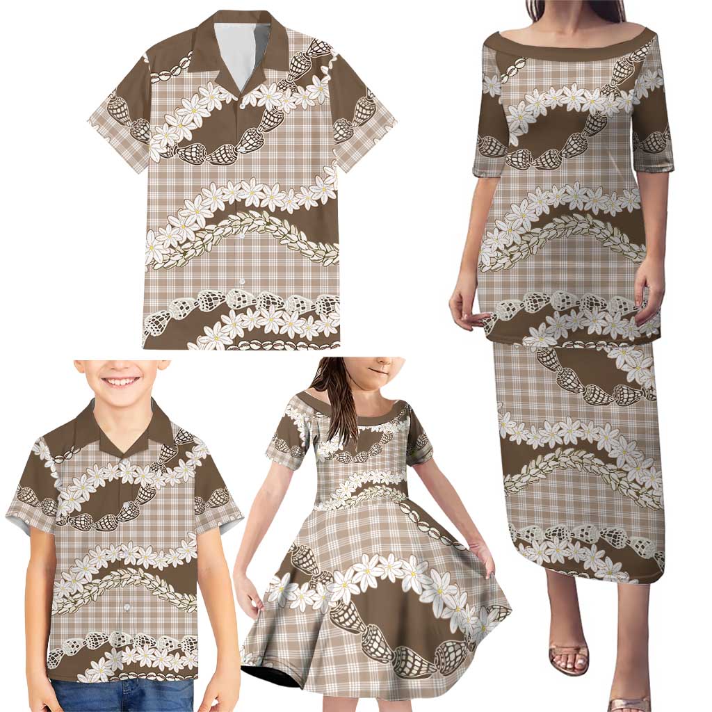 Brown Hawaii Tiare and Shell Lei Family Matching Puletasi and Hawaiian Shirt Hawaiian Palaka Luxury Vibes LT14 - Polynesian Pride
