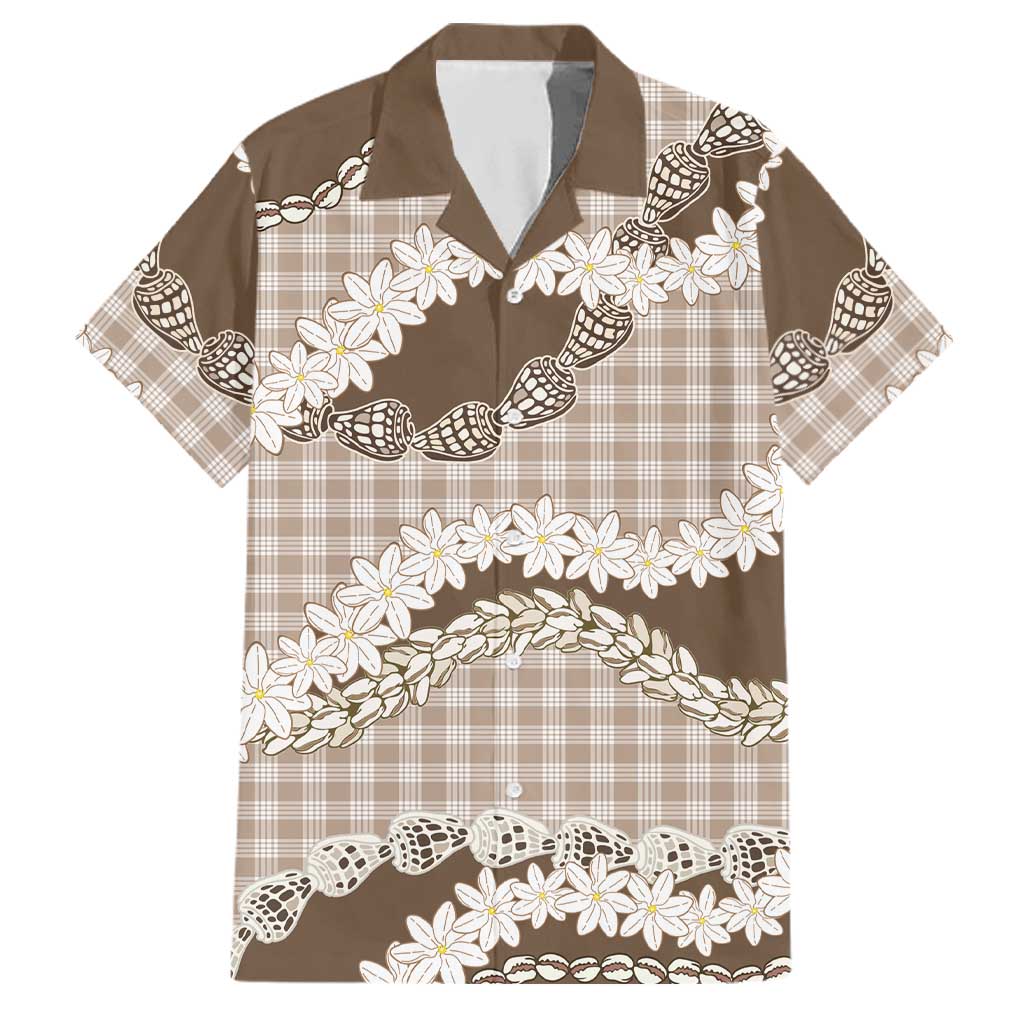 Brown Hawaii Tiare and Shell Lei Family Matching Puletasi and Hawaiian Shirt Hawaiian Palaka Luxury Vibes LT14 Dad's Shirt - Short Sleeve Brown - Polynesian Pride