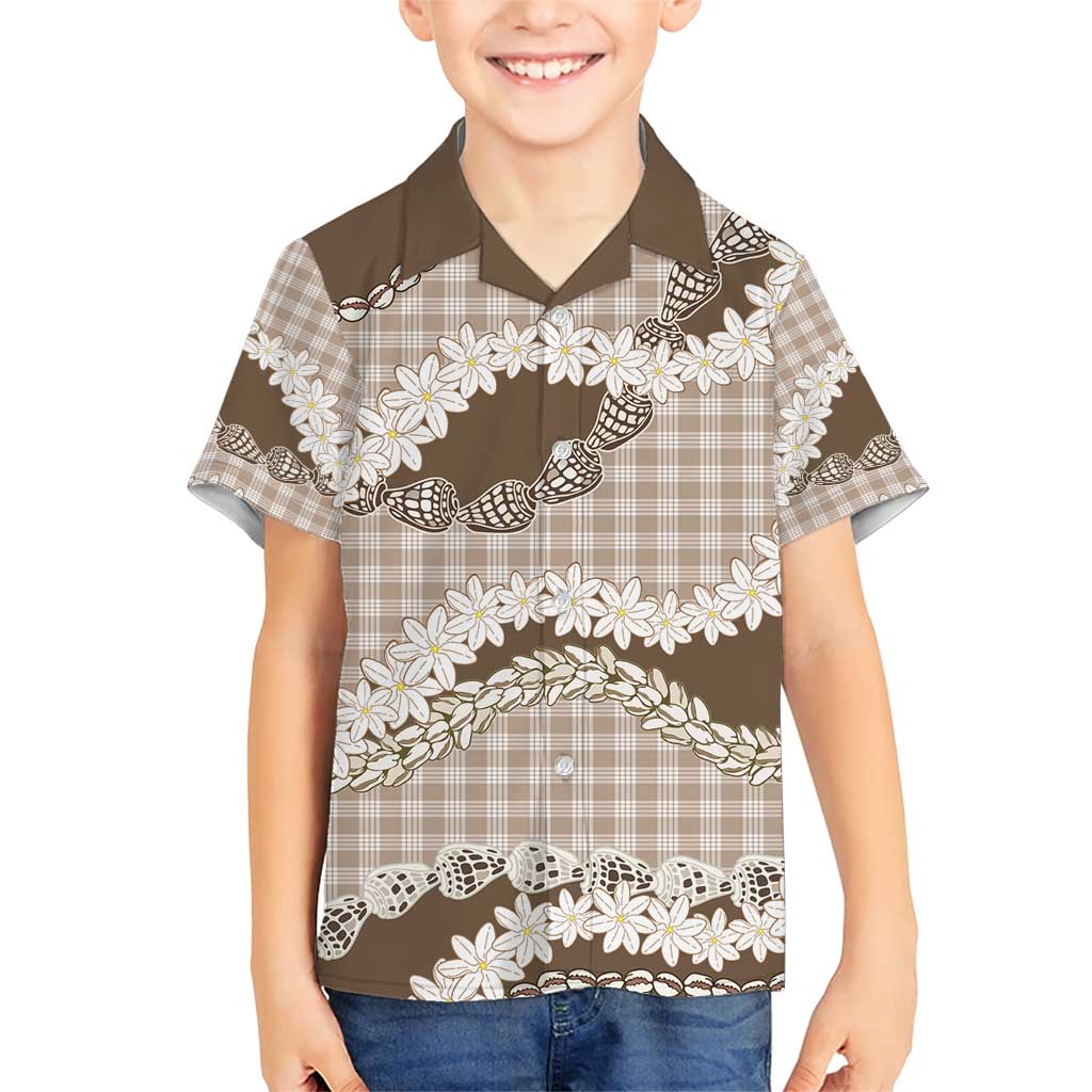 Brown Hawaii Tiare and Shell Lei Family Matching Short Sleeve Bodycon Dress and Hawaiian Shirt Hawaiian Palaka Luxury Vibes - Polynesian Pride