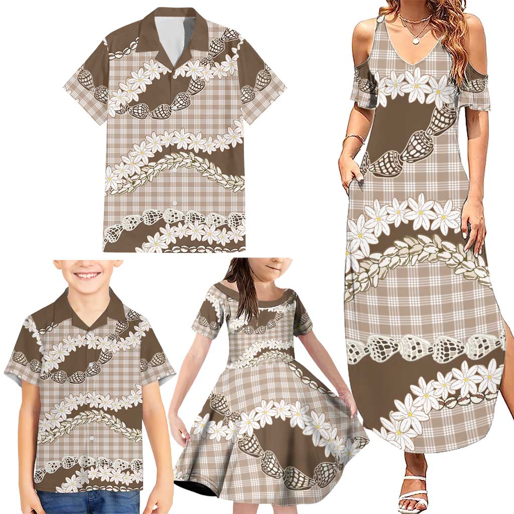 Brown Hawaii Tiare and Shell Lei Family Matching Summer Maxi Dress and Hawaiian Shirt Hawaiian Palaka Luxury Vibes LT14 - Polynesian Pride
