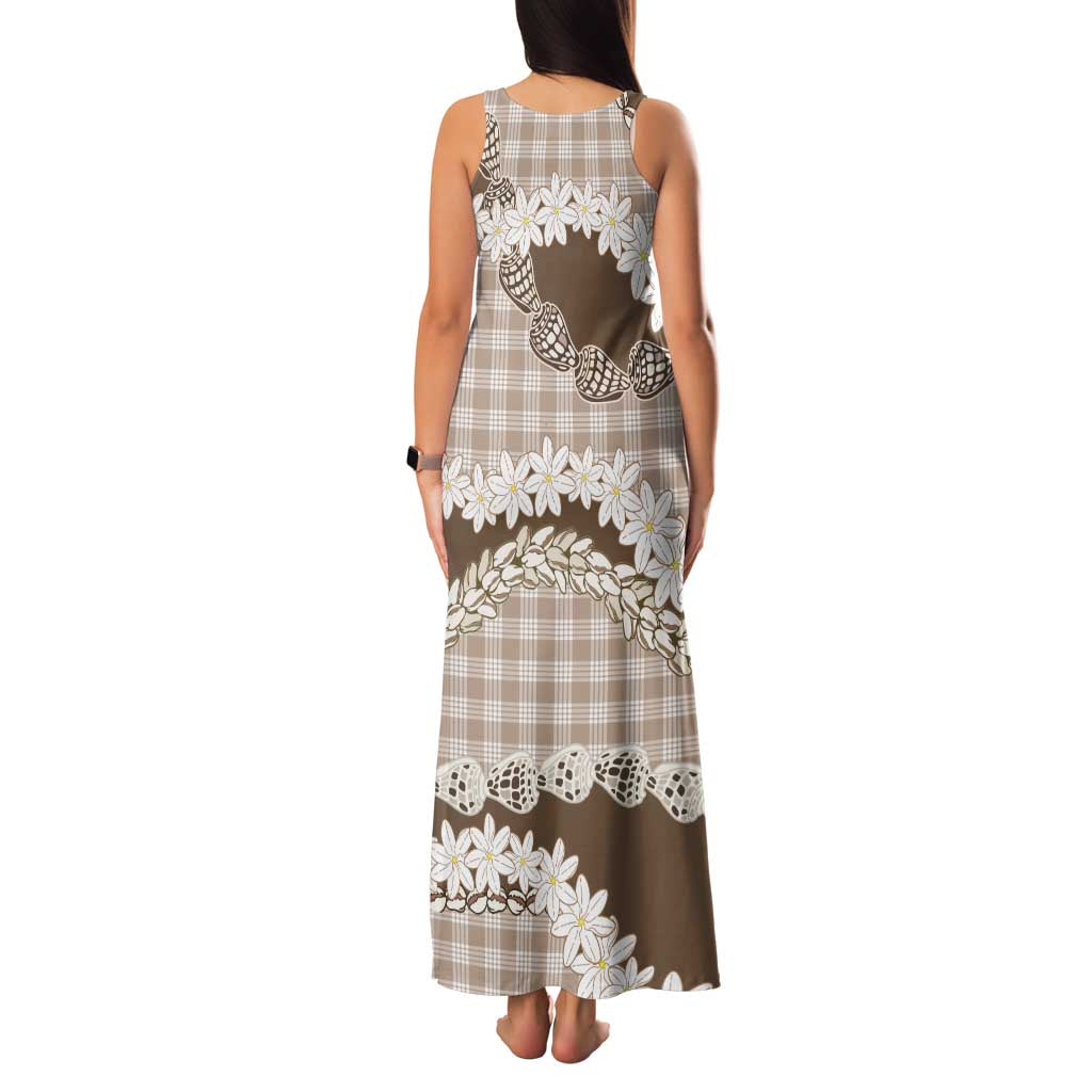 Brown Hawaii Tiare and Shell Lei Family Matching Tank Maxi Dress and Hawaiian Shirt Hawaiian Palaka Luxury Vibes - Polynesian Pride