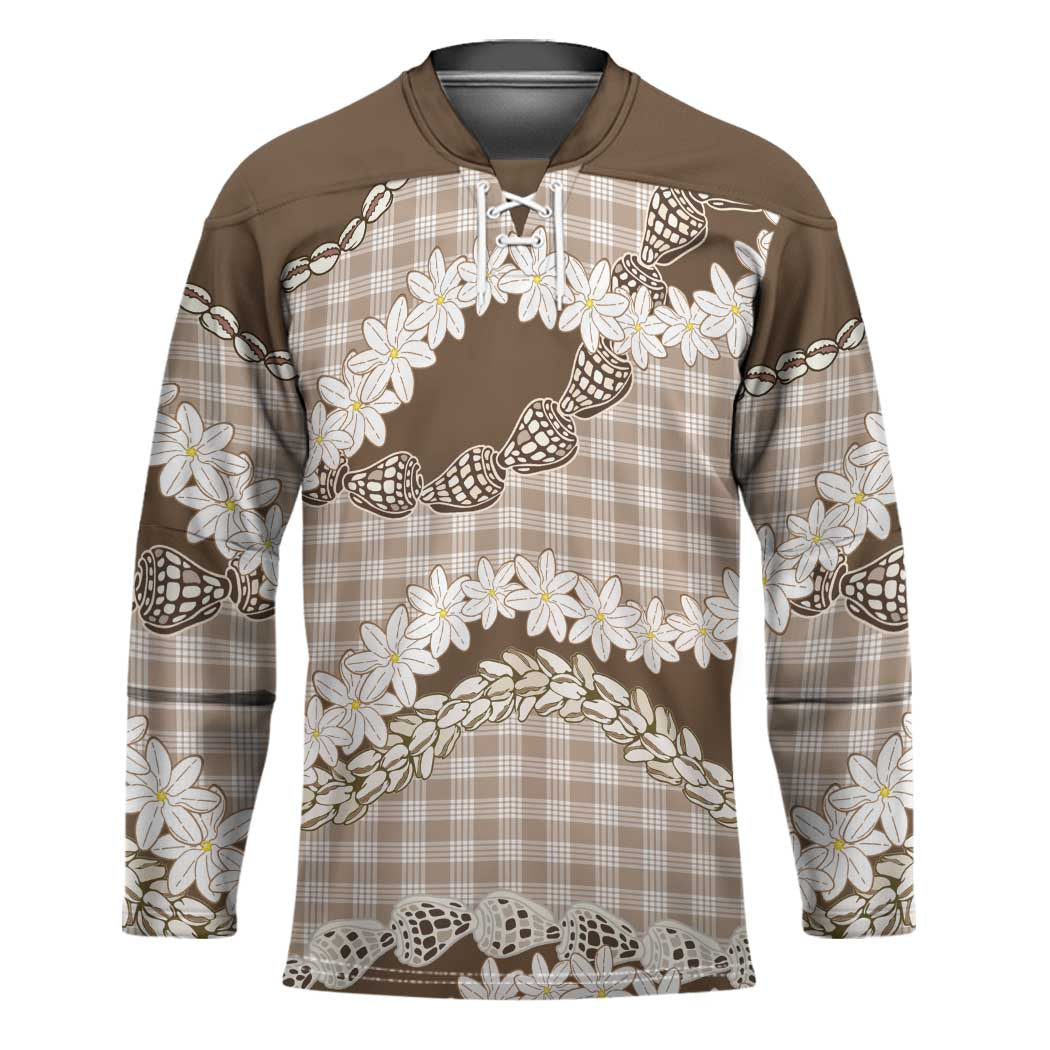 Brown Hawaii Tiare and Shell Lei Hockey Jersey Hawaiian Palaka Luxury Vibes - Polynesian Pride