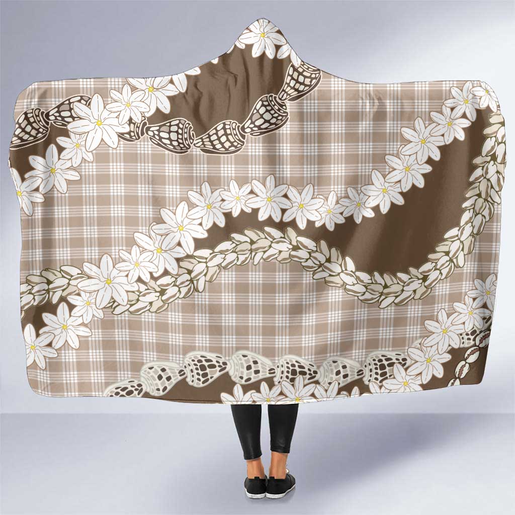 Brown Hawaii Tiare and Shell Lei Hooded Blanket Hawaiian Palaka Luxury Vibes - Polynesian Pride