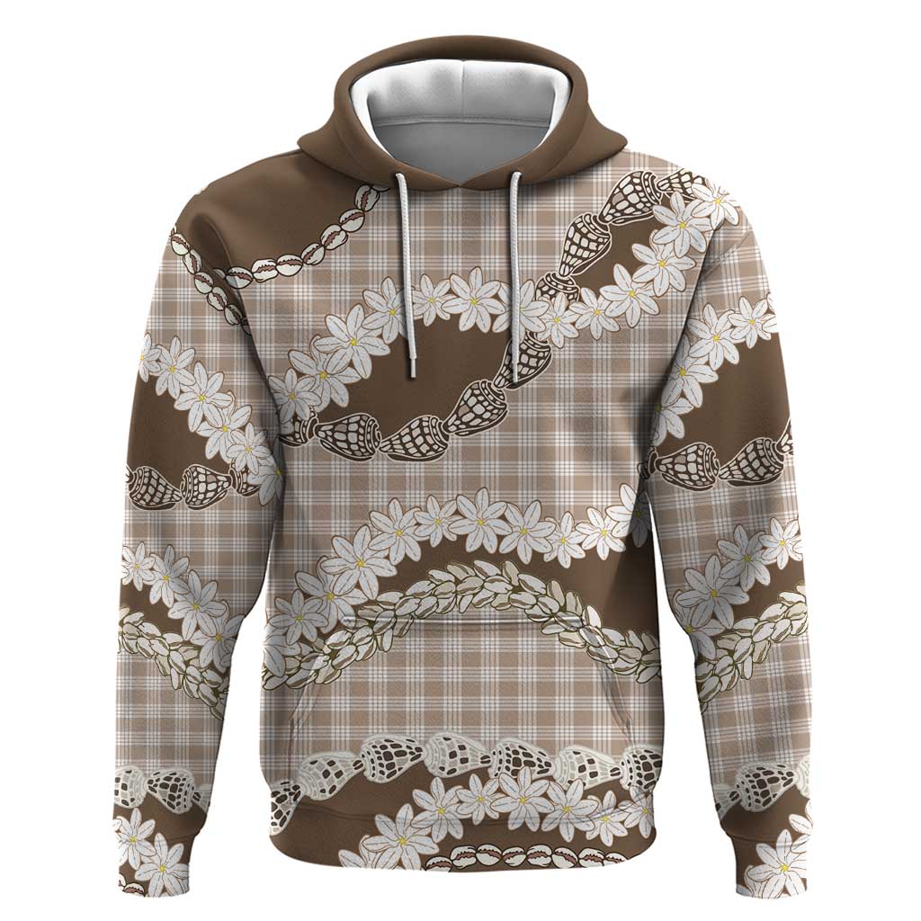 Brown Hawaii Tiare and Shell Lei Hoodie Hawaiian Palaka Luxury Vibes LT14 Pullover Hoodie Brown - Polynesian Pride