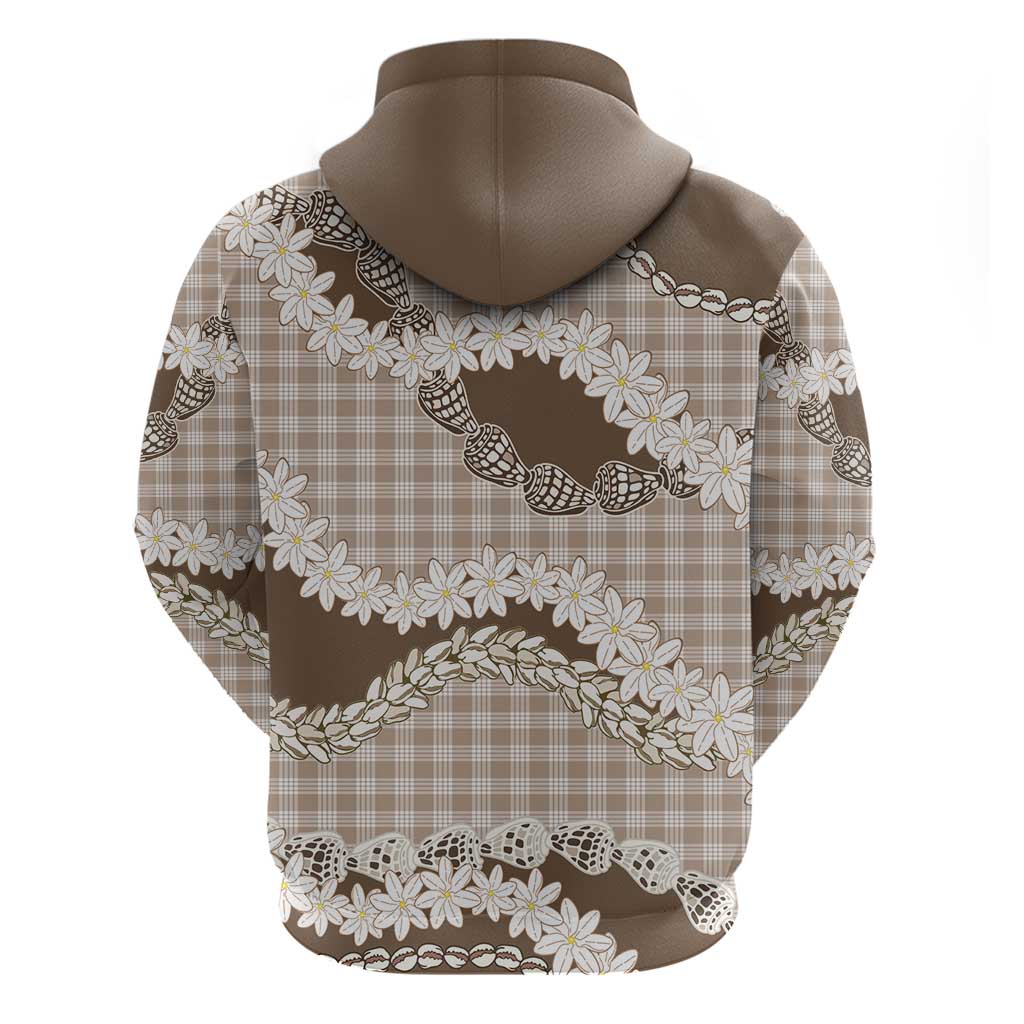 Brown Hawaii Tiare and Shell Lei Hoodie Hawaiian Palaka Luxury Vibes - Polynesian Pride